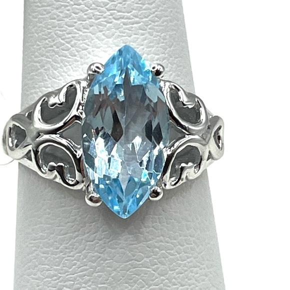 Sky Blue Topaz size 6 Marquise Sterling Silver Solitaire Ring - Picture 1 of 10
